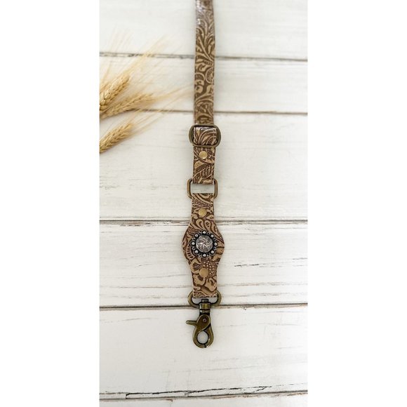 Embossed Tan Leather Adjustable Handbag Strap - Picture 1 of 5